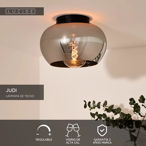 Lucide JUDI - Lámpara de techo - Ø 30,5 cm - 1xE27 - Ahumado - USP